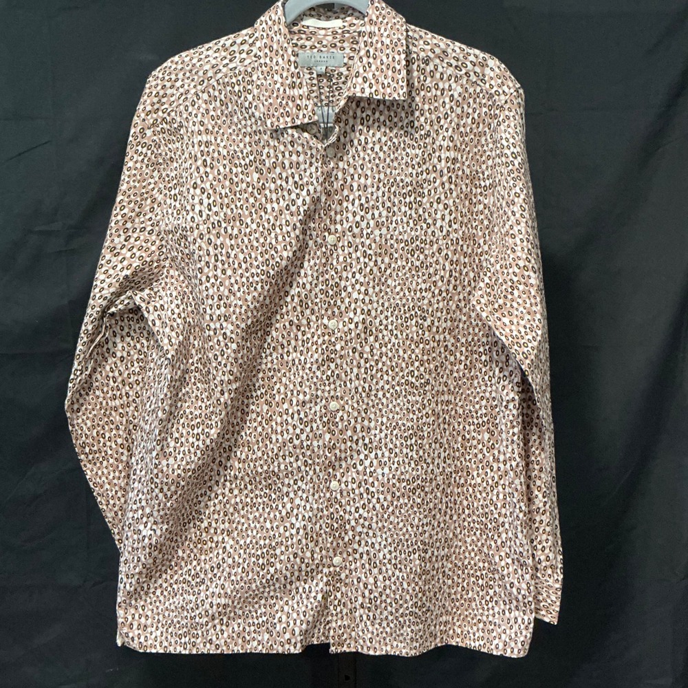 Ted Baker London Womens Size 4/Large LS Retro Dot‎ Shirt Brown Button Up